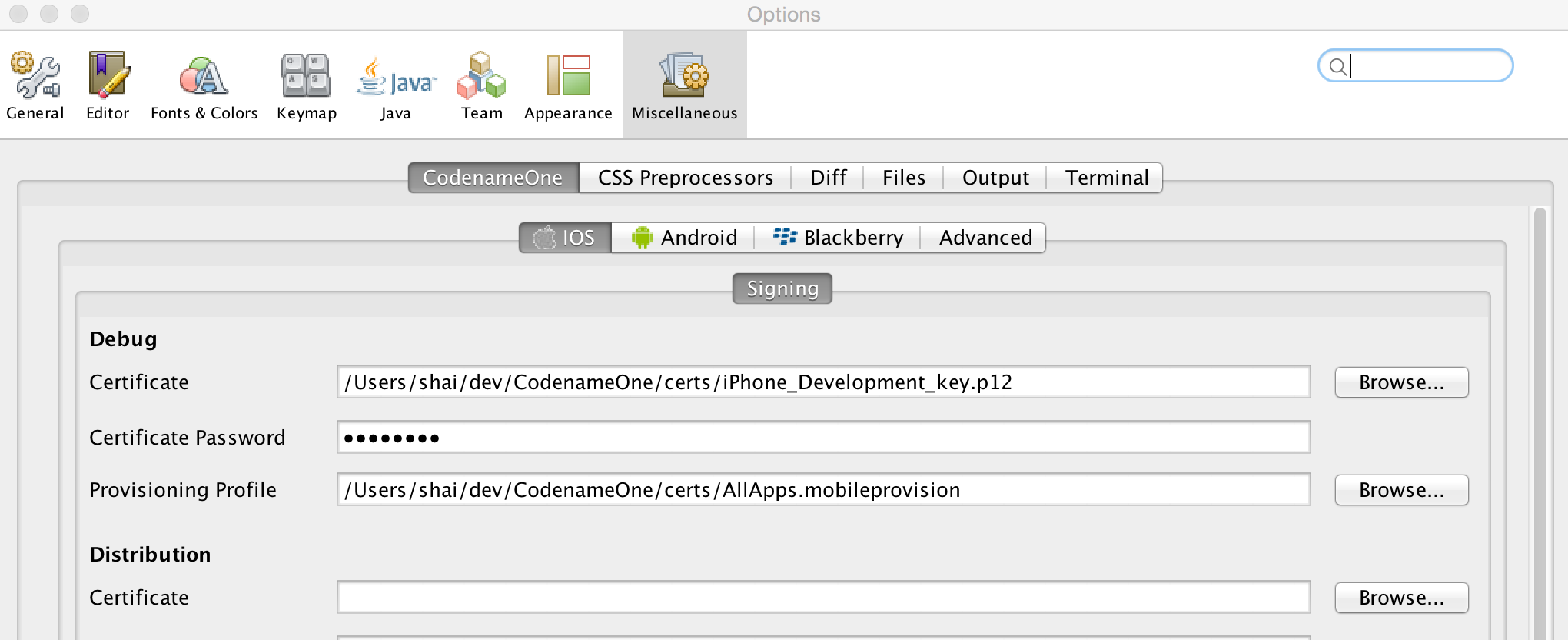 Setting the development certificate and a global \* provisioning profile allows you to create a new app and built it to device without running the signing wizard. Notice that you will need to run it when going into production